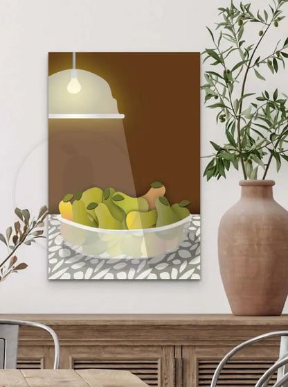 Radiant Harvest Bowl of Pears Wall Art (Brown) / CANVAS PRINT - Green Pear House and Home